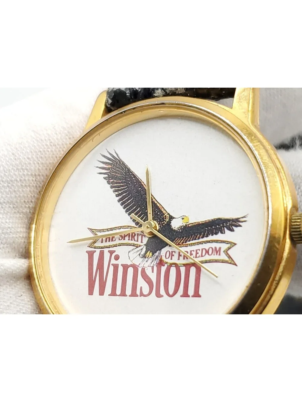 Winston Quartz Watch New Battery Gold Tone Black Band Round 32mm
